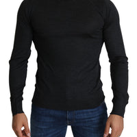 Gray Crew Neck Pullover Virgin Wool Sweater