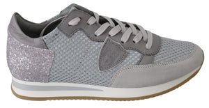 Gray Leather Sport Casual Sneakers Shoes