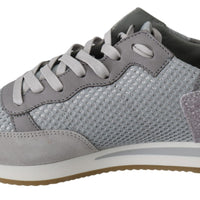 Gray Leather Sport Casual Sneakers Shoes