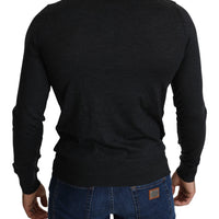Gray Crew Neck Pullover Virgin Wool Sweater