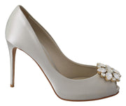 White Crystals Peep Toe Heels Pumps Shoes