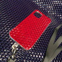 Dark Red Embossed Studded Pyramid iPhone Silicone Case with Lanyard