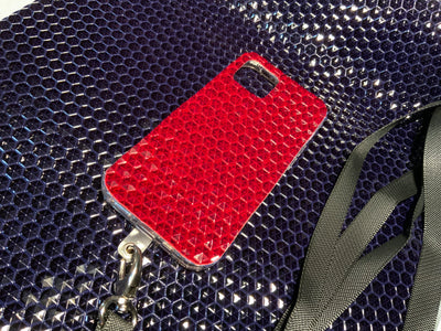 Dark Red Embossed Studded Pyramid iPhone Silicone Case with Lanyard