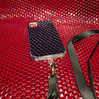 Black Embossed Studded Pyramid iPhone Silicone Case with Lanyard