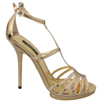 Gold Leather Ankle Strap Heels Sandals Shoes