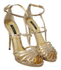 Gold Leather Ankle Strap Heels Sandals Shoes