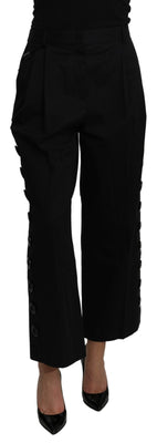 Black High Waist Cropped Cotton Stretch Pants