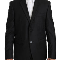 Gray Wool Slim Fit Two Button Jacket Blazer