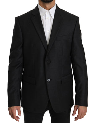 Gray Wool Slim Fit Two Button Jacket Blazer