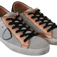Gray Rose Leather Casual Mens  Sneakers Shoes