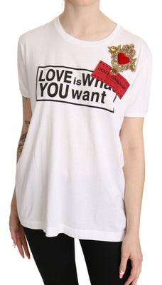 White Heart Cotton Casual T-shirt Tops