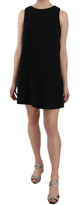 Black Wool Crystal Button Shift Dress