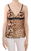 Brown Sleeveless Plunging Leopard Blouse