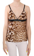 Brown Sleeveless Plunging Leopard Blouse