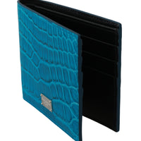 Blue Mens Card Holder Bifold Logo Exotic Skin Wallet