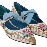 White Floral Flat Ballerina Leather Shoes