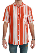 Orange Silk Striped Short Sleeve White Shirt