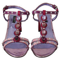 Multicolor Crystals Mid Heel Sandals Shoes