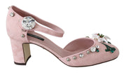 Pink Brocade Crystal Lily Ankle Strap Shoes
