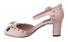 Pink Brocade Crystal Lily Ankle Strap Shoes