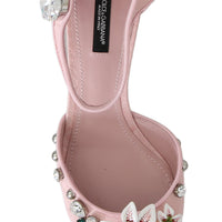 Pink Brocade Crystal Lily Ankle Strap Shoes