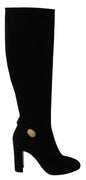 Black Suede Gold DG Logo Knee Boots Shoes