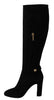 Black Suede Gold DG Logo Knee Boots Shoes