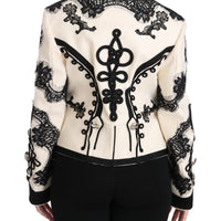 White Wool Black Floral Baroque Jacket