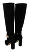 Black Suede Gold DG Logo Knee Boots Shoes