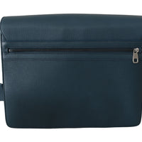 Blue Mens Laptop Crossbody Messenger Leather Bag