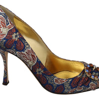 Blue Crystal Jacquard High Heels Pumps Shoes