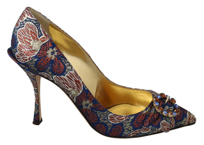 Blue Crystal Jacquard High Heels Pumps Shoes