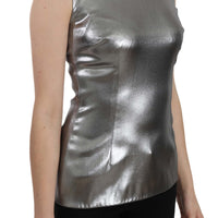 Silver Tulle Sleeveless Silk Top  Blouse