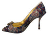 Blue Crystal Jacquard High Heels Pumps Shoes