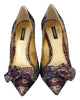 Blue Crystal Jacquard High Heels Pumps Shoes