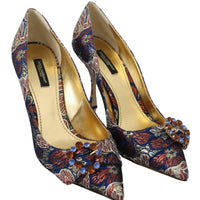 Blue Crystal Jacquard High Heels Pumps Shoes