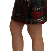 Black Floral Jacquard High Waist A-line Mini Skirt