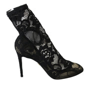 Black Stretch Lace Booties Socks Pumps Shoes