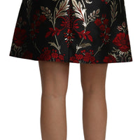 Black Floral Jacquard High Waist A-line Mini Skirt