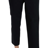 Black Cropped Front Button Embellished Pants