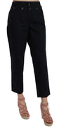 Black Cropped Front Button Embellished Pants