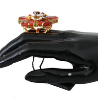 Gold Brass Orange Crystal Floral Accessory Ring