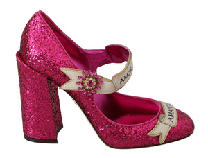 Pink Crystal AMOR Mary Janes Glitter Shoes