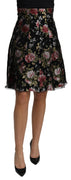 Black Jacquard High Waist A-line Mini Skirt