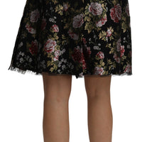 Black Jacquard High Waist A-line Mini Skirt