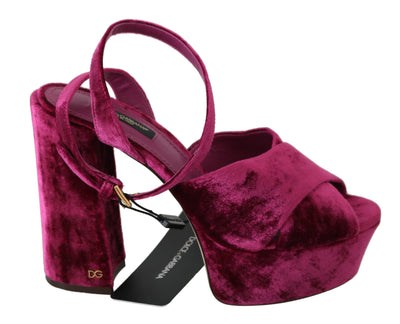 Purple Velvet Platform Strap Sandals Shoes