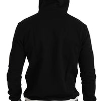 Cotton Black Patched Hooded Pullover Sweater