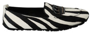 Black White Zebra Leather Crown Slippers Loafers Shoes