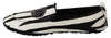 Black White Zebra Leather Crown Slippers Loafers Shoes