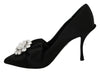 Black Silk Crystals High Heels Pumps Shoes